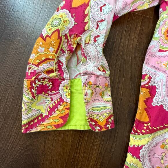 Lauren Ralph Lauren Paisley Cotton Button Up Neon Pink Green Funky Retro Sz M - Picture 7 of 7